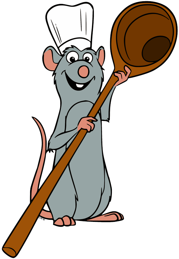 Chef Rat Holding Wooden Spoon, Cartoon Cooking Character, Animated Culinary Mouse, Whimsical Kitchen Rodent, Ratatouille PNG