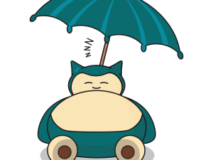 Snorlax illustration, cute cartoon character, relaxing under umbrella, whimsical design, Snorlax PNG