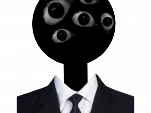 abstract figure, surreal art, black suit, multiple eyes, Weirdcore Eyes PNG