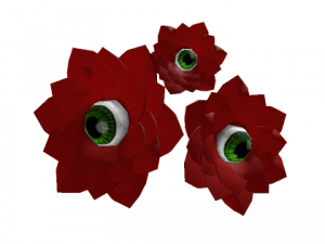 red flowers, whimsical design, green eyes, creative art, Weirdcore Eyes PNG