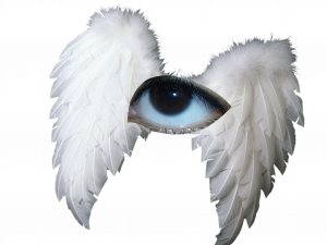 angel wings, mystical eye, surreal art, fantasy imagery, Weirdcore Eyes PNG