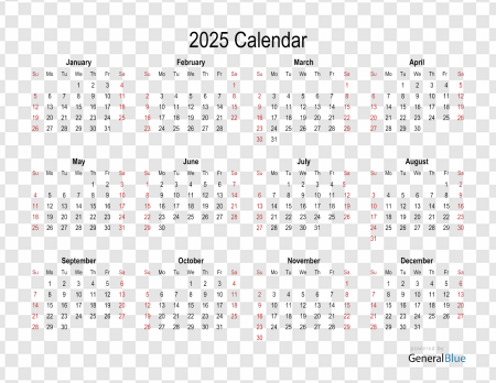 2025 Yearly Calendar, annual planner, month-by-month schedule, calendar layout, time management tool, Calendar 2025 PNG