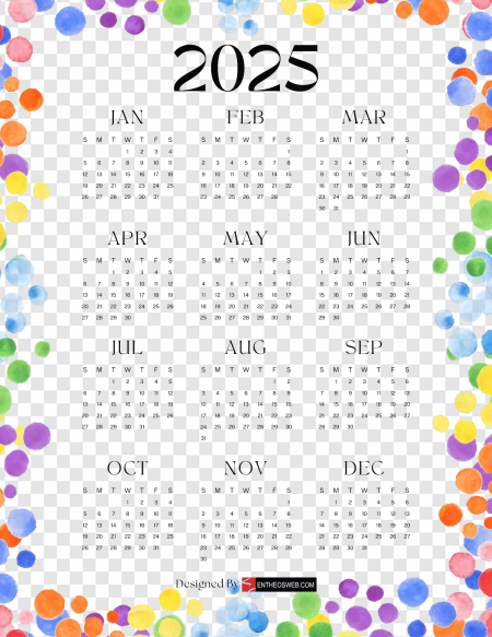 Colorful 2025 Calendar with Floral Design, Yearly Planner, Monthly Overview, Decorative Calendar, Event Organizer, Calendar 2025 PNG