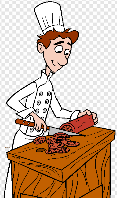 Chef Slicing Cookies on Wooden Table, Baking Clipart, Cookie Preparation, Cartoon Chef, Culinary Art, Ratatouille PNG