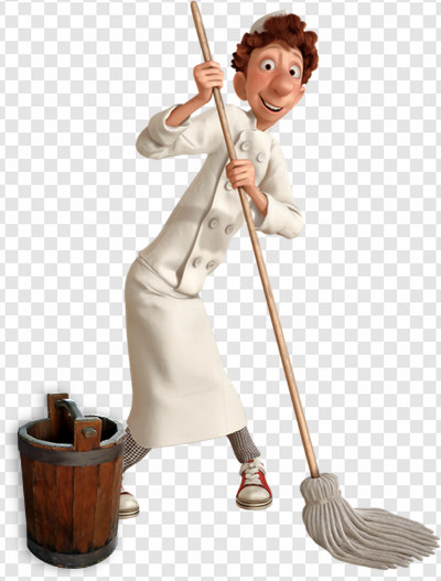 Chef Cleaning Kitchen, Culinary Character Mopping Floor, Animated Chef with Mop, Restaurant Maintenance Image, Ratatouille PNG