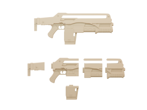 sci-fi weapon model, futuristic gun design, modular firearm parts, 3D printed weapon components, Alien Romulus PNG