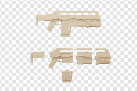 sci-fi weapon model, futuristic gun design, modular firearm parts, 3D printed weapon components, Alien Romulus PNG