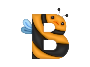 bee letter B, cartoon bee character, vibrant alphabet design, playful insect illustration, Alphabet Lore Letter B PNG