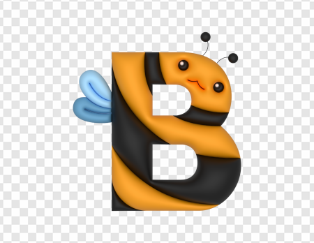 bee letter B, cartoon bee character, vibrant alphabet design, playful insect illustration, Alphabet Lore Letter B PNG