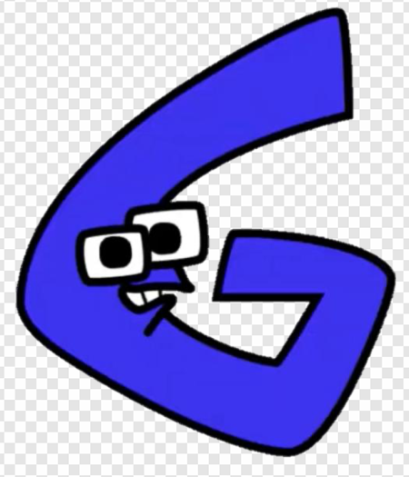 cartoon letter G, animated character, playful design, blue typography, Alphabet Lore Letter G PNG