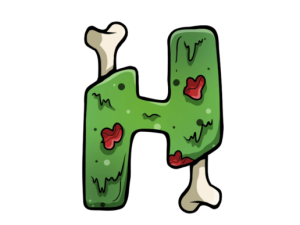 cartoon letter H, green slime design, spooky font, Halloween theme, Alphabet Lore Letter H PNG