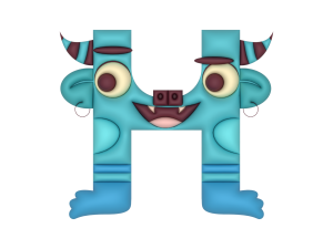 playful monster letter, cartoon character H, colorful alphabet design, educational graphics, Alphabet Lore Letter H PNG