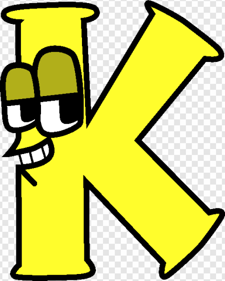 cartoon letter K, animated alphabet character, playful typography, yellow letter design, Alphabet Lore Letter K PNG