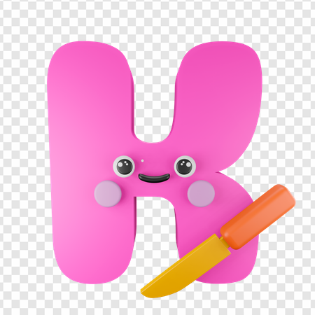 pink letter K, cartoon character, educational tool, playful design, Alphabet Lore Letter K PNG