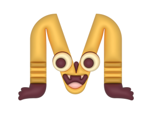 funny letter M, playful emoji, cartoon character, creative typography, Alphabet Lore Letter M PNG