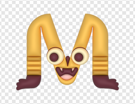 funny letter M, playful emoji, cartoon character, creative typography, Alphabet Lore Letter M PNG