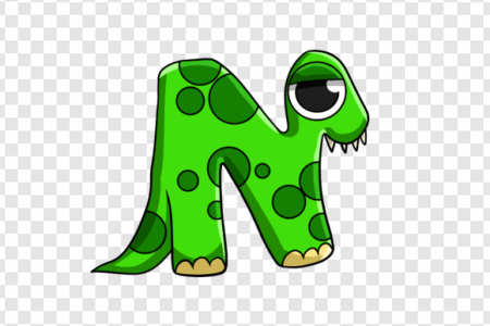 green monster, cartoon character, letter N, playful design, Alphabet Lore Letter N PNG