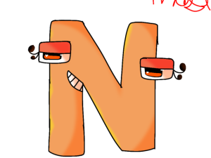 animated letter N, cartoon character, playful typography, colorful design, Alphabet Lore Letter N PNG