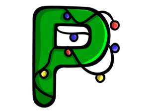 green letter P, colorful dots, playful design, graphic logo, Alphabet Lore Letter P PNG