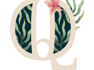 floral letter Q, tropical design, botanical illustration, decorative typography, Alphabet Lore Letter Q PNG