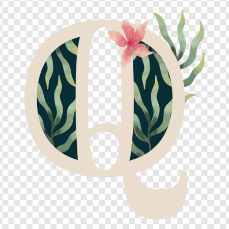 floral letter Q, tropical design, botanical illustration, decorative typography, Alphabet Lore Letter Q PNG