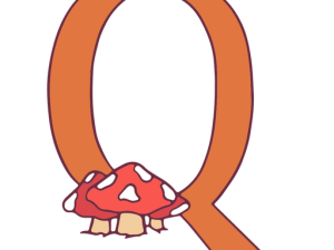 letter Q, cartoon mushroom, playful design, colorful illustration, Alphabet Lore Letter Q PNG