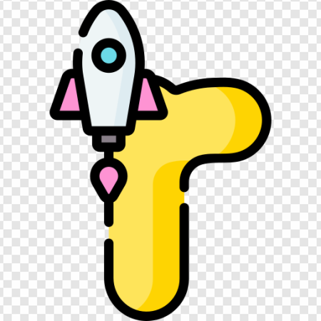 rocket illustration, yellow design, creative concept, futuristic icon, Alphabet Lore Letter R PNG