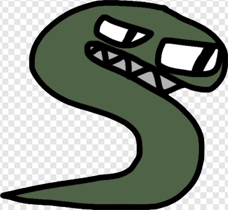 cartoon snake, green serpent, animated reptile, funny snake character, Alphabet Lore Letter S PNG