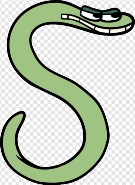 cartoon snake, green serpent, whimsical creature, animated character, Alphabet Lore Letter S PNG