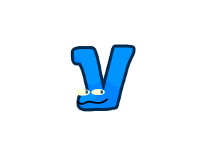 blue letter V, cartoon character, playful design, educational tool, Alphabet Lore Letter V PNG