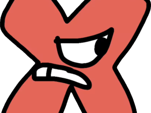 angry expression, cartoon character, red symbol, negative emotion, Alphabet Lore Letter X PNG