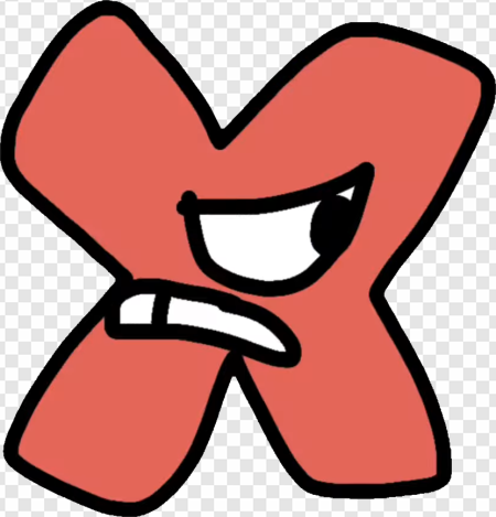 angry expression, cartoon character, red symbol, negative emotion, Alphabet Lore Letter X PNG