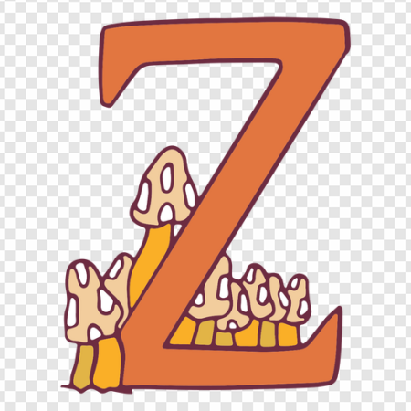 mushroom illustration, letter Z design, fungi art, playful typography, Alphabet Lore Letter Z PNG