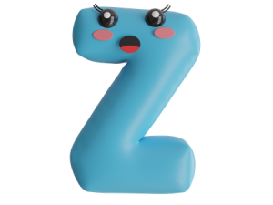 playful letter Z, cute alphabet character, 3D blue letter, animated typography, Alphabet Lore Letter Z PNG