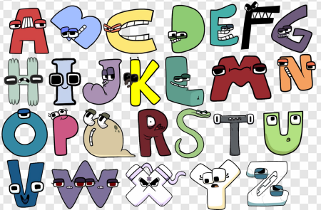 cartoon alphabet, colorful letters, animated typography, playful font, Alphabet Lore Letters A to Z PNG