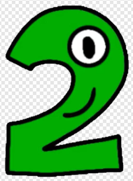 green number two, cartoon numeral, playful digit, educational graphics, Alphabet Lore Number 0 to 9 PNG