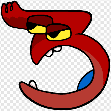 cartoon character, red monster, animated creature, expressive face, Alphabet Lore Number 0 to 9 PNG