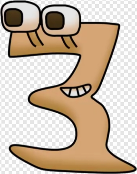 cartoon number three, animated digit, playful character, smiling numeral, Alphabet Lore Number 0 to 9 PNG