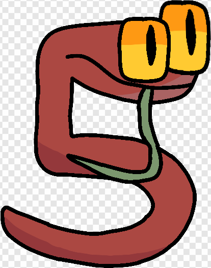 cartoon snake, animated reptile, whimsical creature, playful design, Alphabet Lore Number 0 to 9 PNG