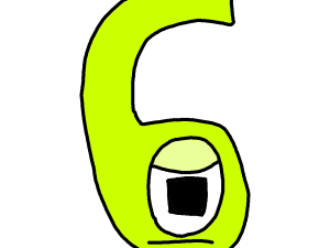 cartoon number six, green character, playful design, simple illustration, Alphabet Lore Number 0 to 9 PNG