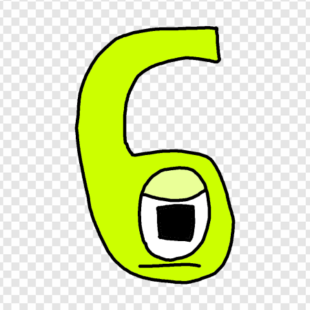 cartoon number six, green character, playful design, simple illustration, Alphabet Lore Number 0 to 9 PNG