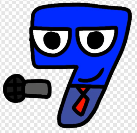 blue number seven, cartoon character, microphone, animated figure, Alphabet Lore Number 0 to 9 PNG