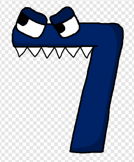 number seven, blue character, cartoon monster, animated figure, Alphabet Lore Number 0 to 9 PNG