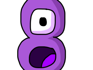 cartoon number eight, purple character design, playful illustration, vibrant art style, Alphabet Lore Number 0 to 9 PNG