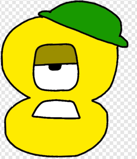 cartoon number 8, yellow character, animated figure, playful design, Alphabet Lore Number 0 to 9 PNG