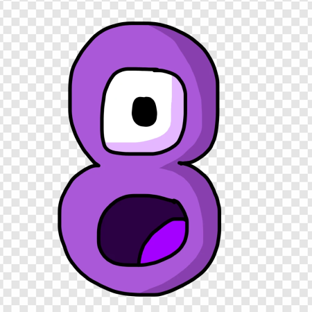 cartoon number eight, purple character design, playful illustration, vibrant art style, Alphabet Lore Number 0 to 9 PNG