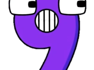 cartoon character, purple number 9, animated numeral, playful design, Alphabet Lore Number 0 to 9 PNG