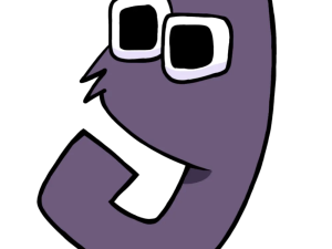 cartoon character, purple creature, humorous face, animated design, Alphabet Lore Number 0 to 9 PNG