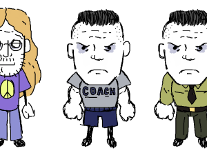 cartoon characters, athletic coach, humorous illustration, sports figures, Beavis Butthead PNG