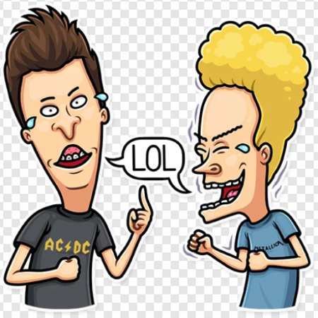 cartoon characters, comedy duo, animated laughter, humorous exchange, Beavis Butthead PNG